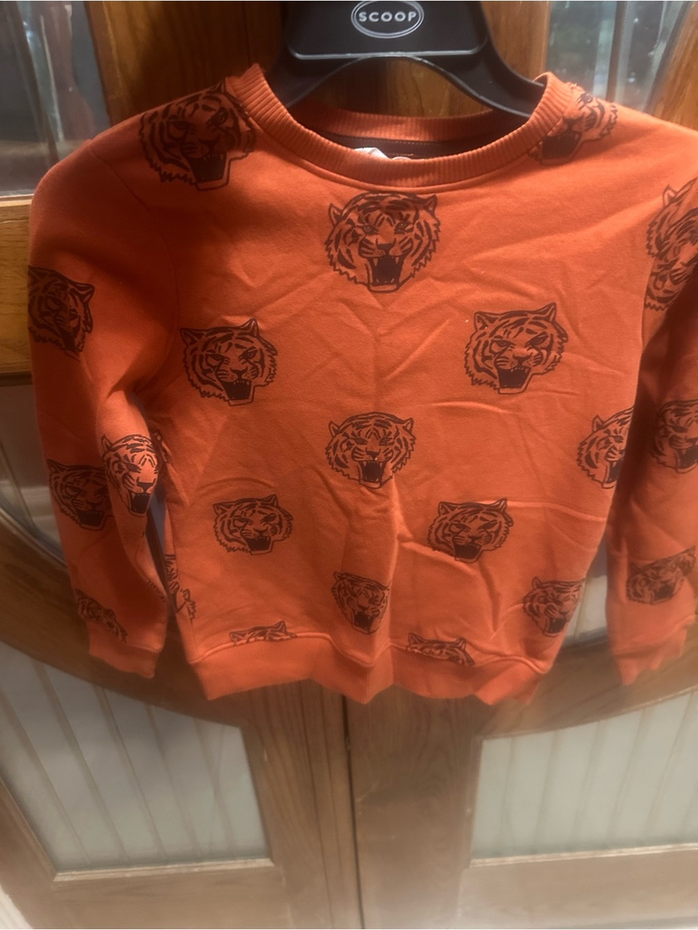 H&M Orange Crewneck Sweater with Tiger Head Print